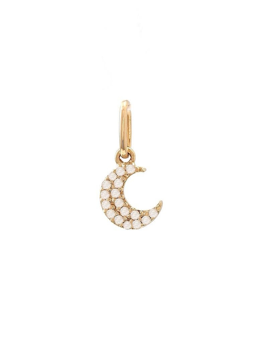 14K Real Yellow Gold Permanent Single Micro Pave Diamond Moon Pendant 5X12mm